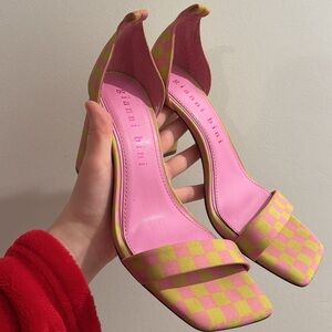 Gianni Bini Pink and Yellow Checkered Heels